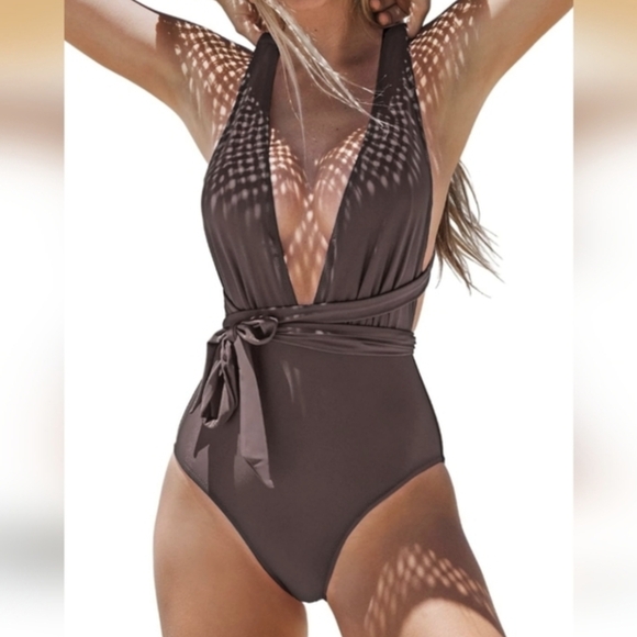 Other - Nwt Classic Deep V One-Piece Swimsuit in Espresso